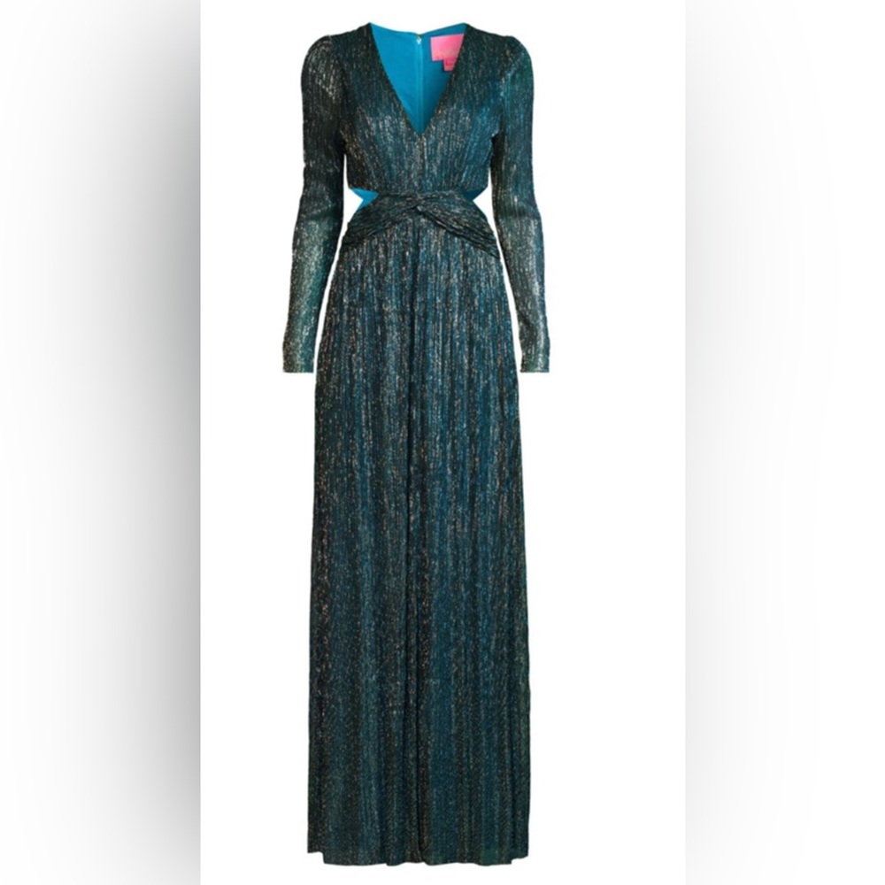 LATRICE long sleeve maxi dress, blue Rhapsody metallic knit crinkle NWT size10 - Picture 2 of 9